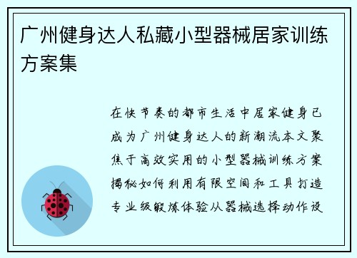 广州健身达人私藏小型器械居家训练方案集