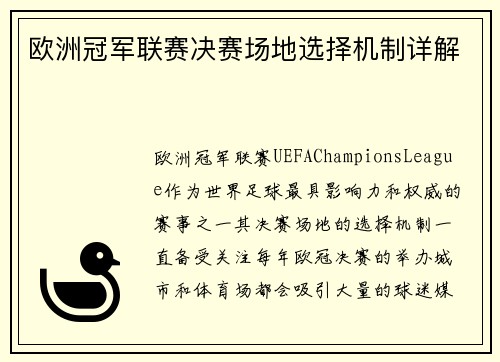 欧洲冠军联赛决赛场地选择机制详解